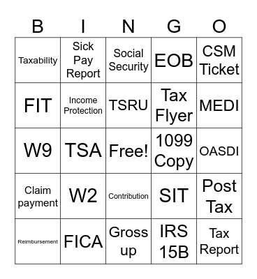 Tax BINGO Card