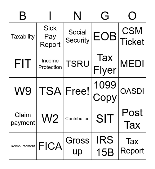 Tax BINGO Card