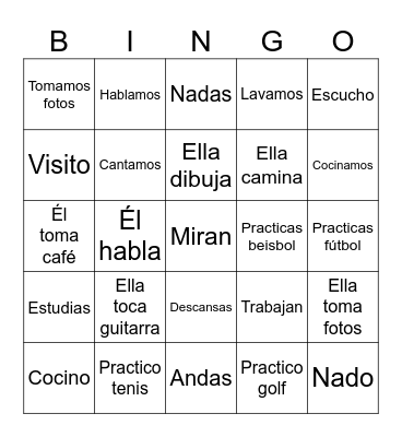 Regular -ar Verbs Spring 2024 Bingo Card