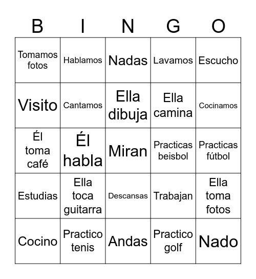 Regular -ar Verbs Spring 2024 Bingo Card