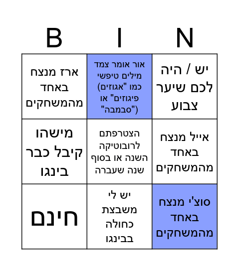 בינגו לפעילות השווה ביותר בארץ Bingo Card