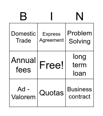 Business Vocabulary Words Bingo Card