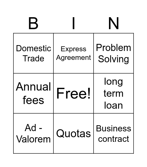 Business Vocabulary Words Bingo Card