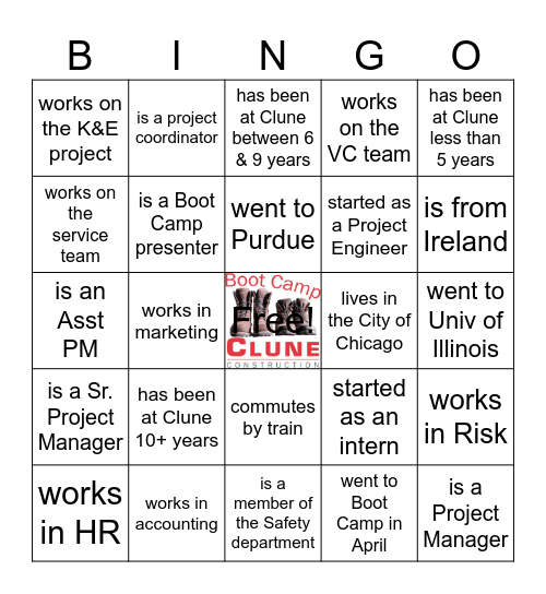 Boot Camp Bingo Card