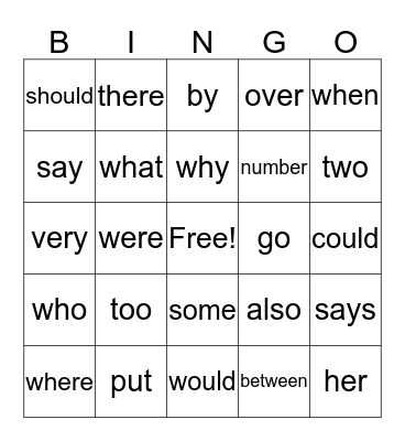 Trick Word Bingo Card