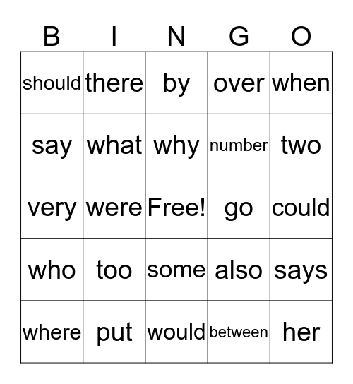Trick Word Bingo Card