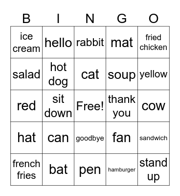 Food and Phonics Bingo Card