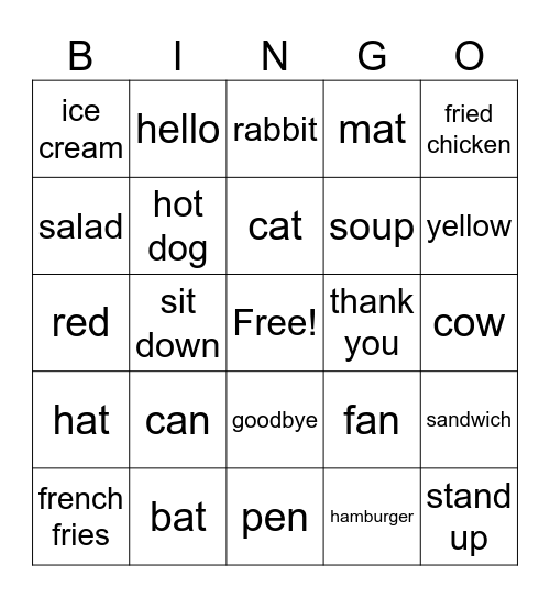 Food and Phonics Bingo Card