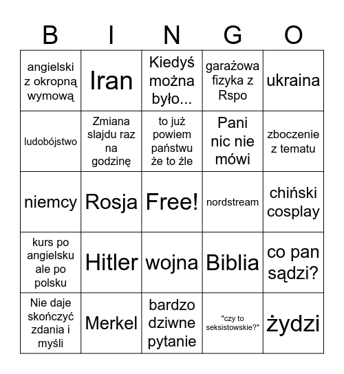 Energy Rosponses Bingo Card