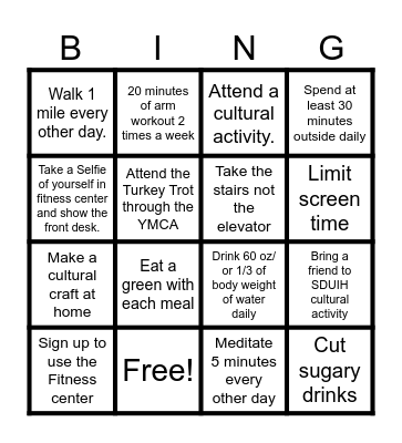 November Fitness Bingo Card