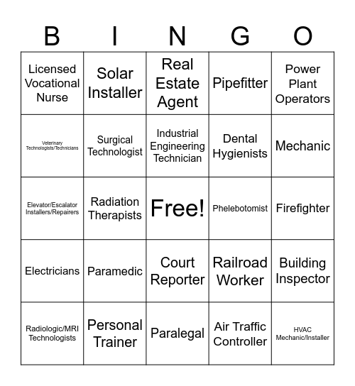 Career Bingo Card