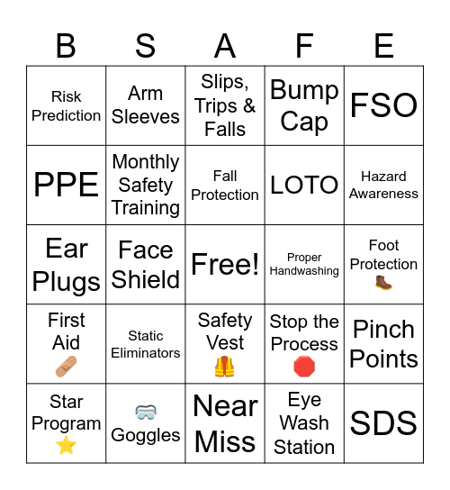 Safety BINGO Card