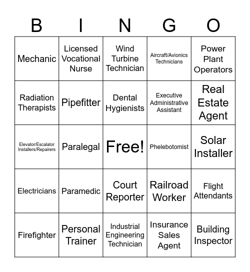 Career Bingo Card