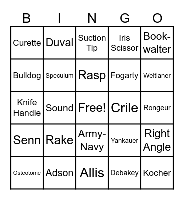 Surgical Instruments Bingo Card