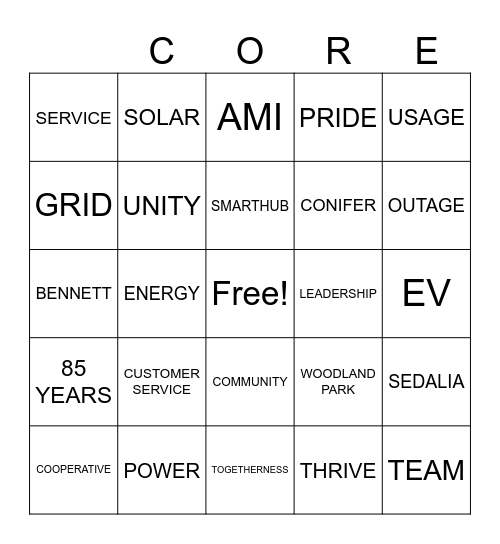 TEAM SERVICE Bingo Card