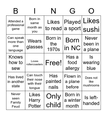 Getting to Know You Bingo Card