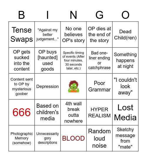 Thaf's Spookyspaghetti Bingo Card