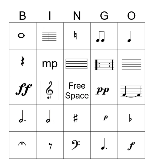 Music Symbols Bingo Card