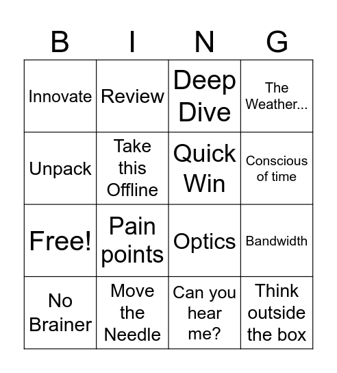 Corporate Bingo! Bingo Card