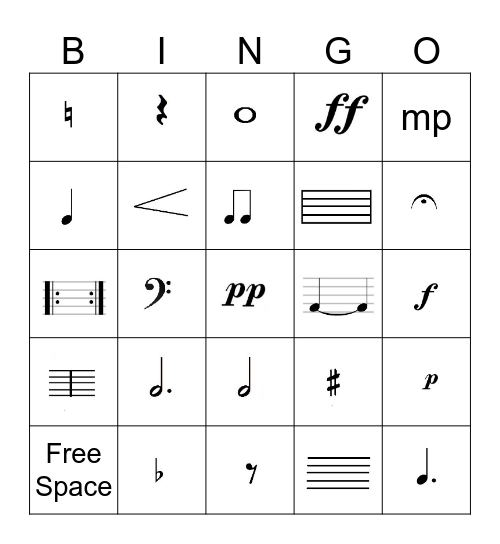 Music Symbols Bingo Card