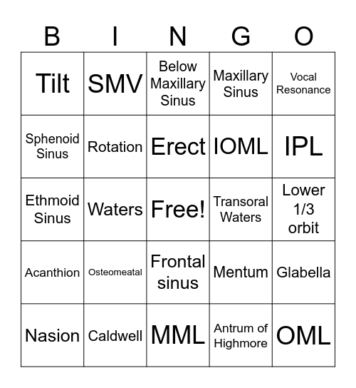 Sinus Game 1 Bingo Card