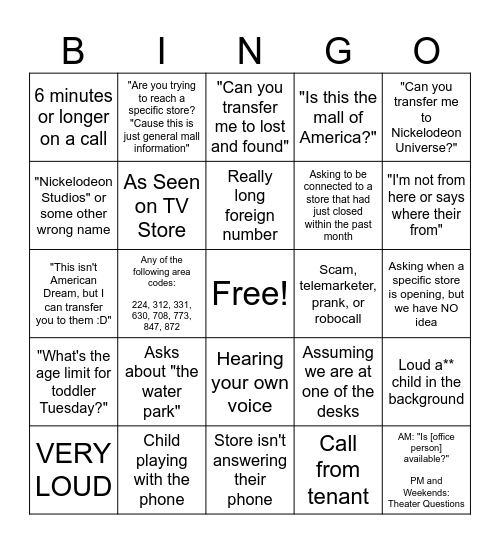 Phone Ops Bingo Card