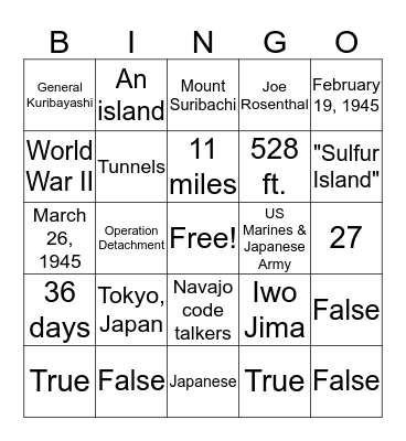 Iwo Jima Bingo Card