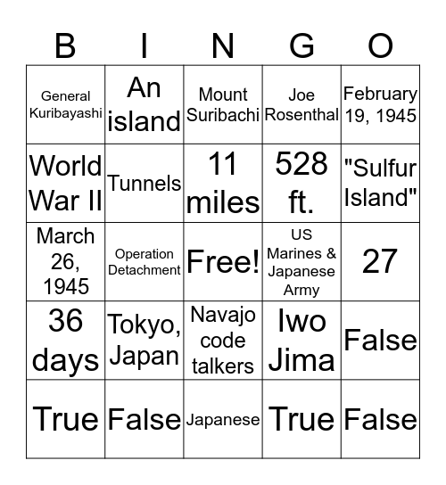 Iwo Jima Bingo Card