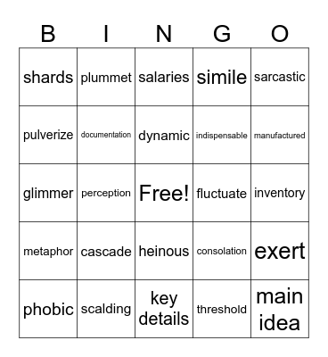 Vocabulary Unit 1 Bingo Card