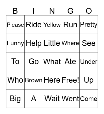 SIGHT WORDS Bingo Card