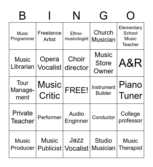Careers in Music Bingo Card
