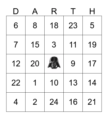 Star Wars Bingo Card