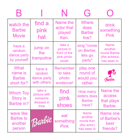 Barbie Scavenger Hunt Bingo Card
