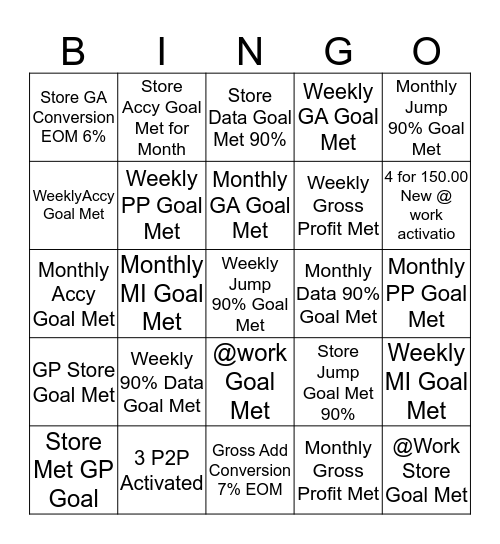 Monthly Bingo  Bingo Card