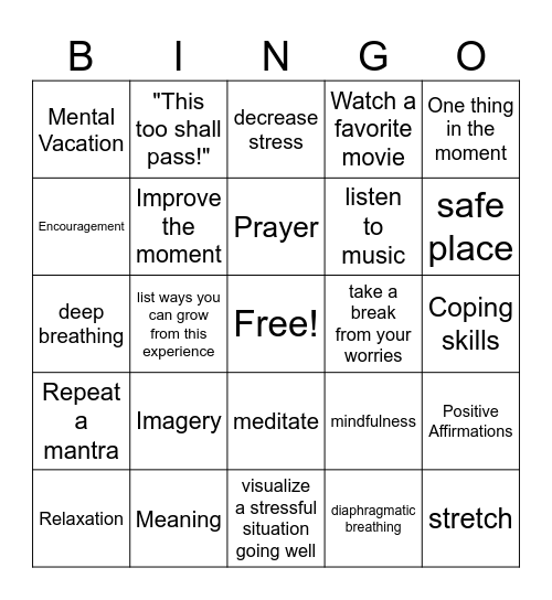 Distress Tolerance- IMPROVE Bingo Card