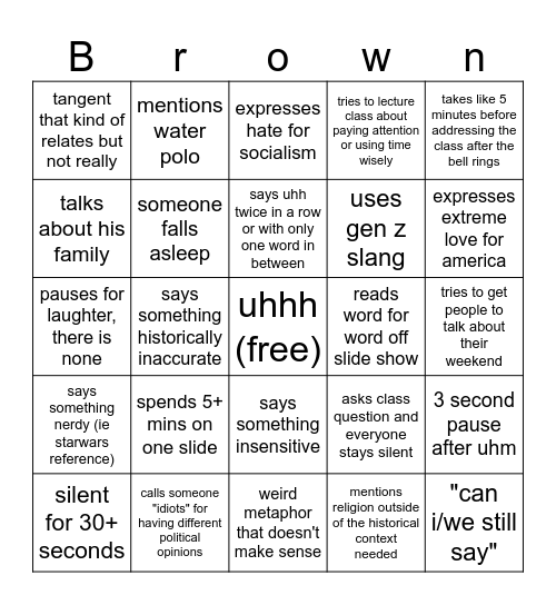 mr brown bingo Card