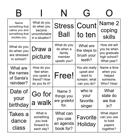 SELF Bingo Card