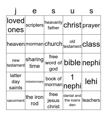 church Bingo Card