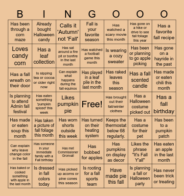 FMR Fall Bingo Card