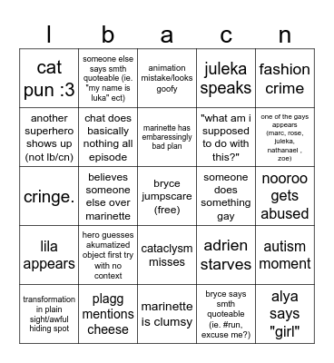 miraculous bingo Card