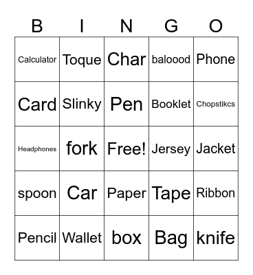 Test Bingo Card