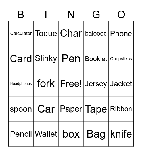 Test Bingo Card