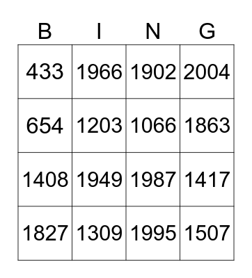 Years Bingo Card