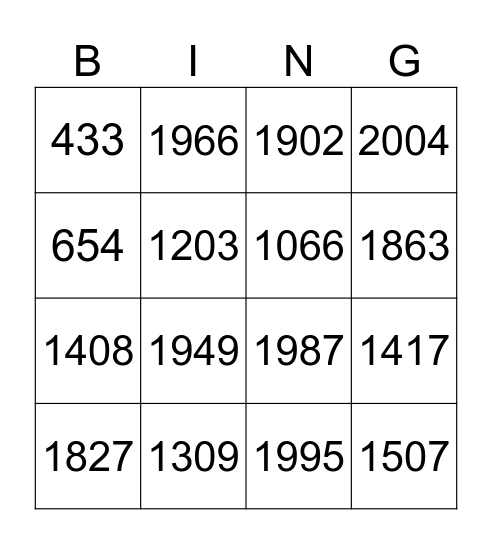 Years Bingo Card