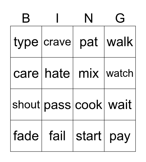 Regular Past Bingo Card