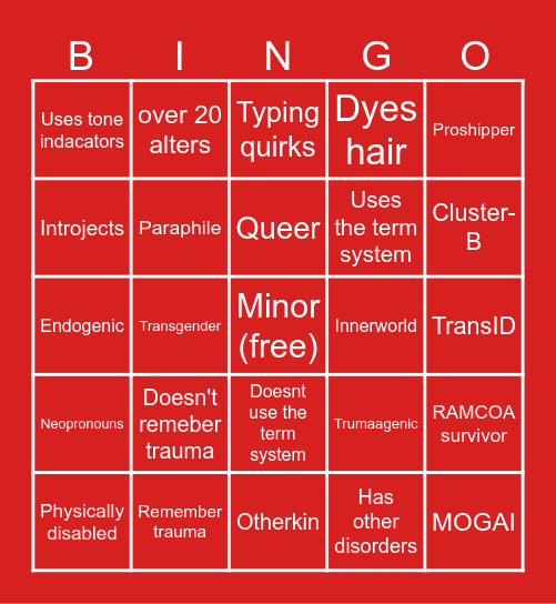 DID "fakers" (from what ive gatherd) Bingo Card