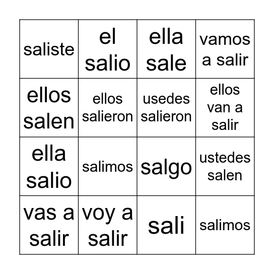 Salir Bingo Card