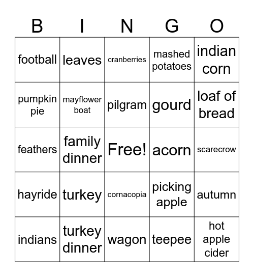 Thanksgiving Bingo Card