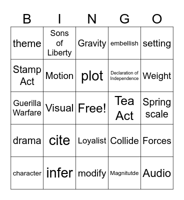 8th Grade BINGO Card