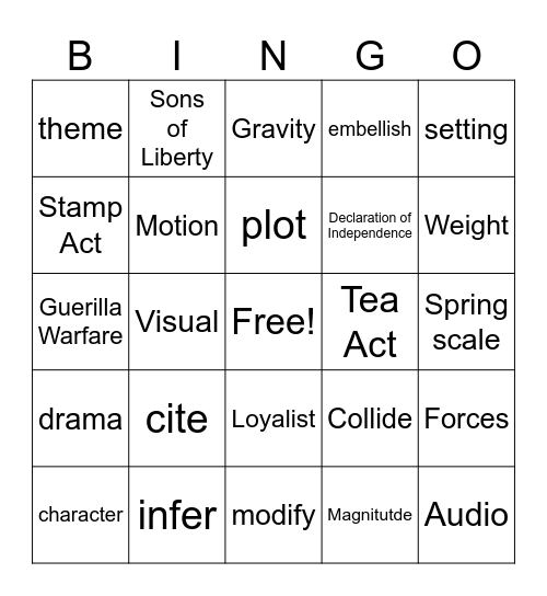 8th Grade BINGO Card
